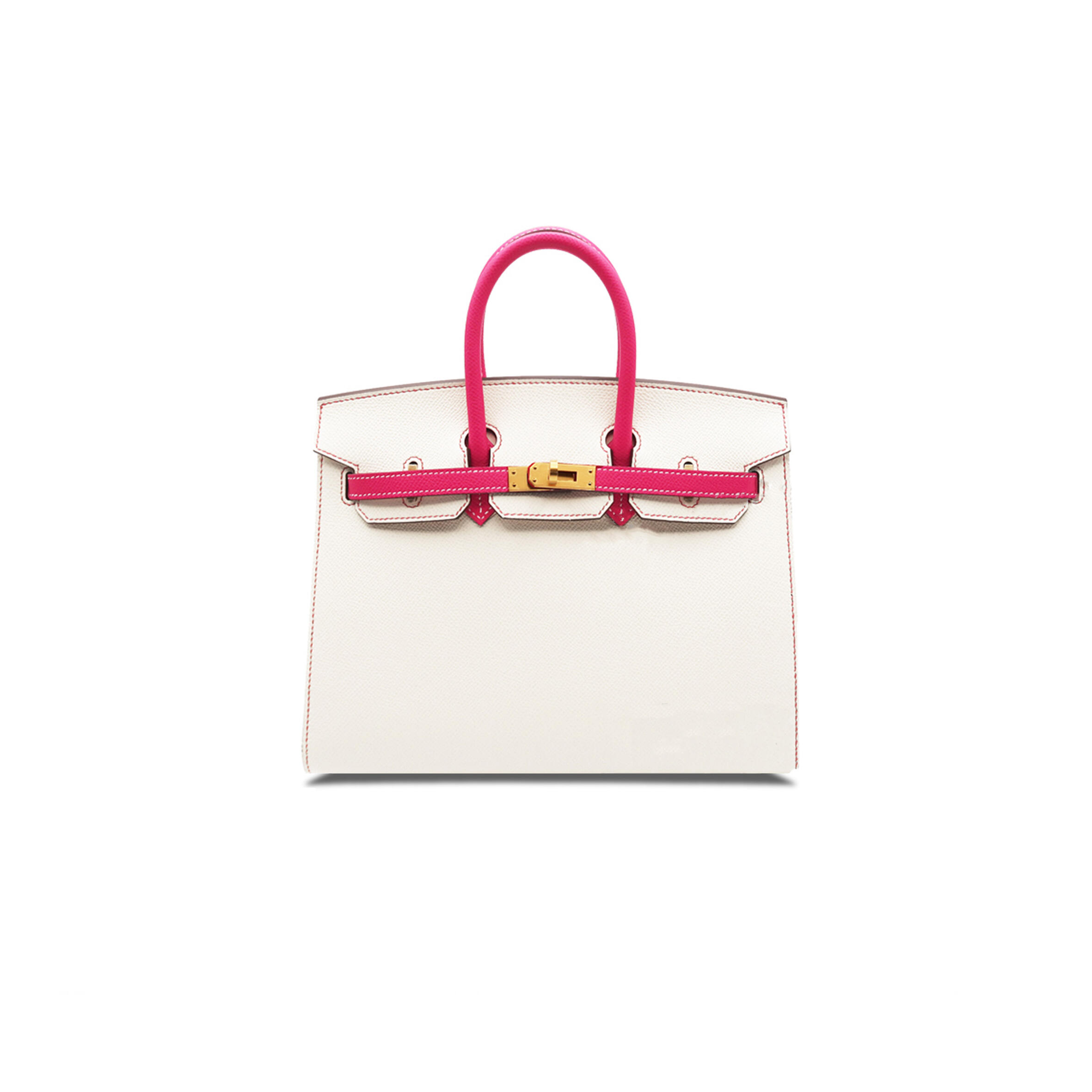 H**me5 BIRKIN 25 EPSOM MILKSHAKE WHITE AND PINK GOLD BUCKLE BAG H028368CK6S (25*20*13cm) Master Quality